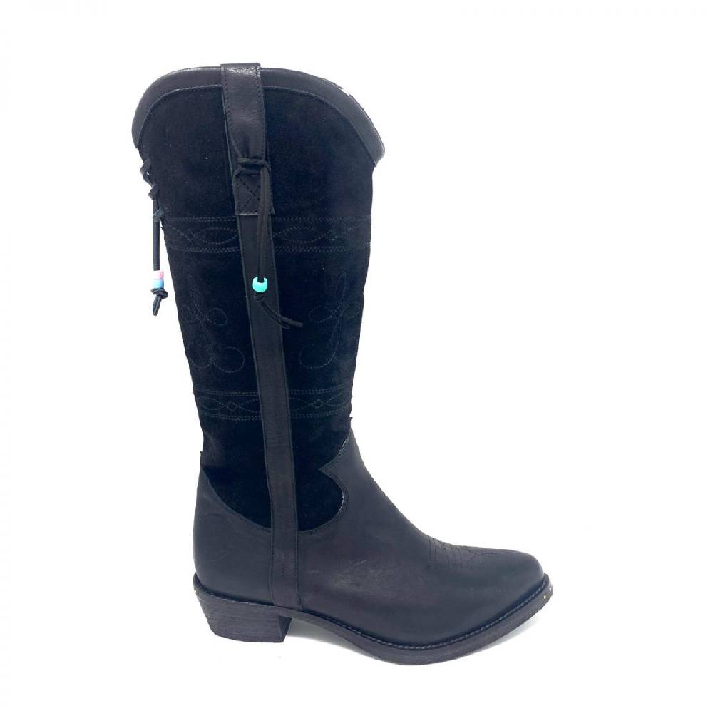 Passion Blanche Texano Flowers Pelle nera + crosta nera e suola in cuoio 2025