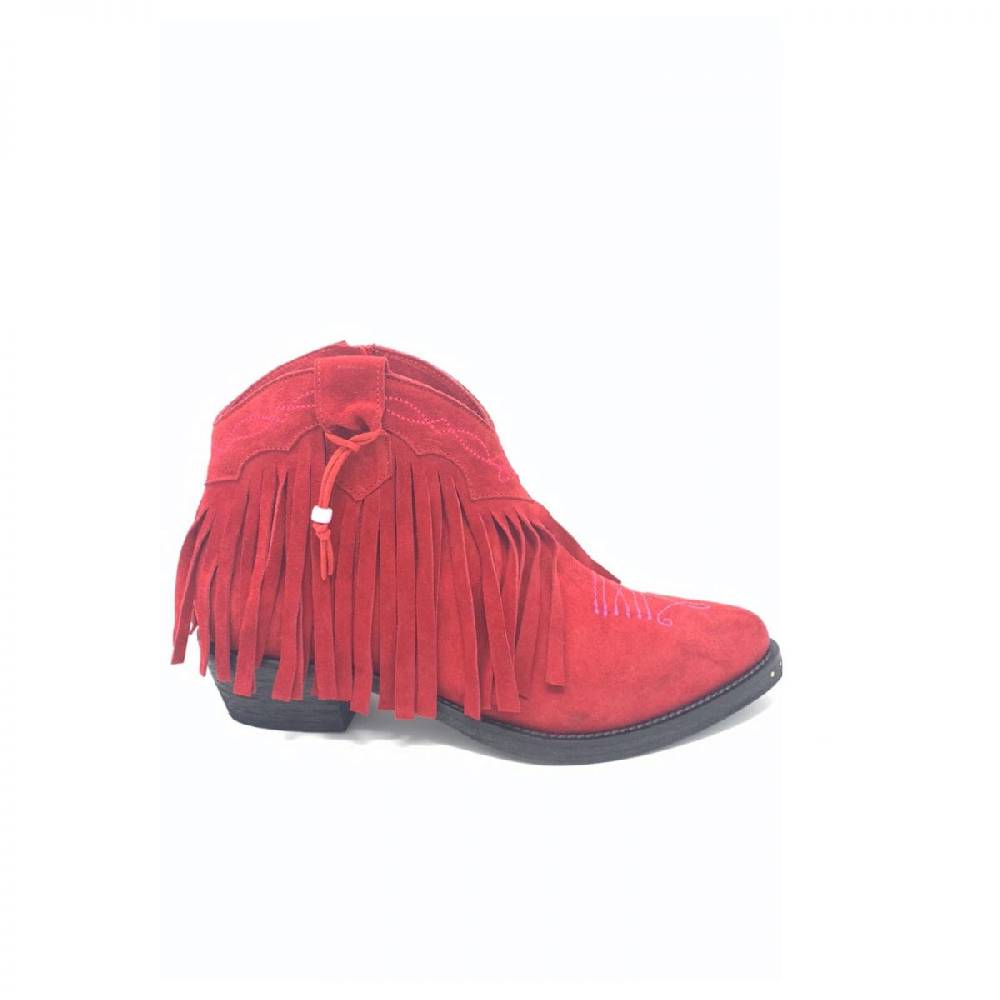 Passion Blanche Texano basso frangia crosta rossa + ricamo fucsia suola in cuoio Shopping Online