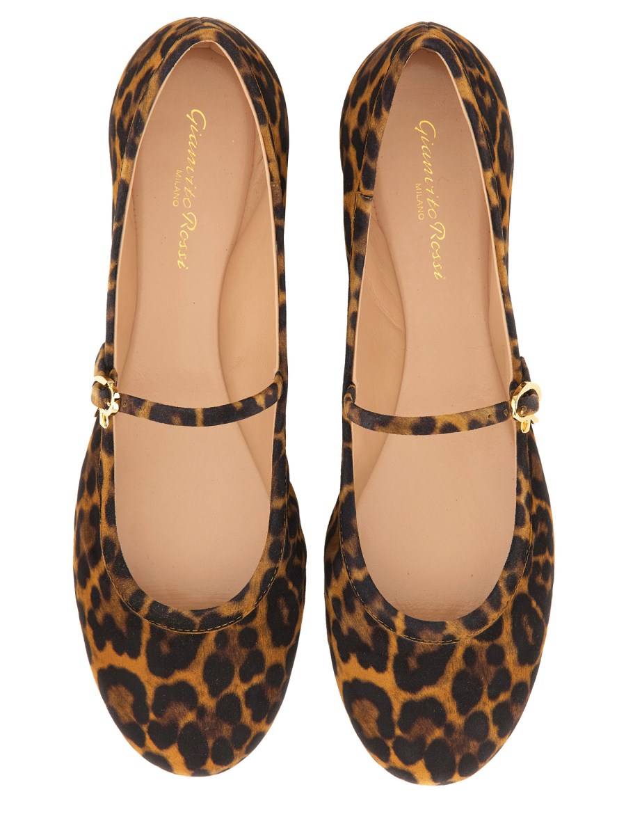 GIANVITO ROSSI BALLERINA CARLA IN SUEDE STAMPA LEOPARD In Linea
