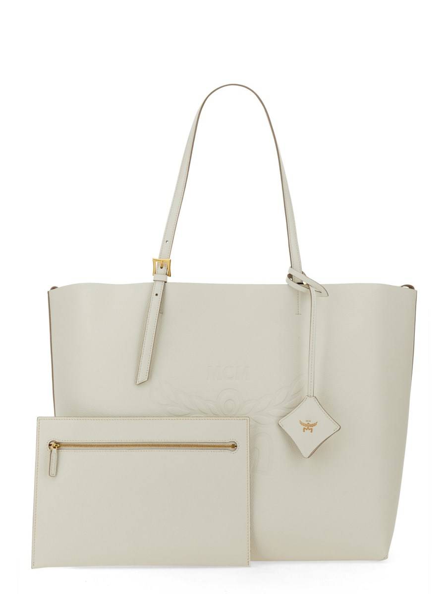MCM BORSA SHOPPING "HIMMEL" LARGE IN PELLE CON LOGO IN RILIEVO Saldi