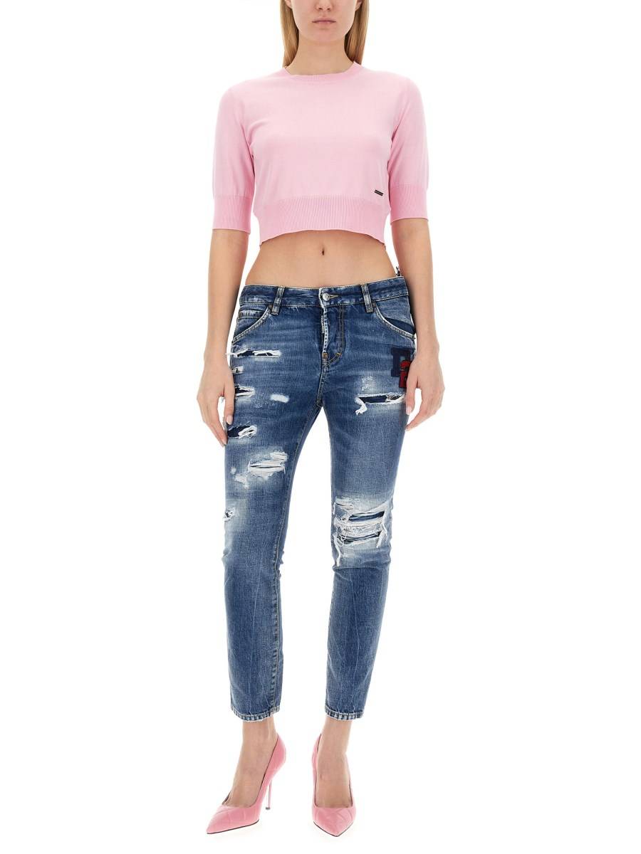DSQUARED MAGLIA CROPPED IN COTONE TRICOT Qualità Garantita