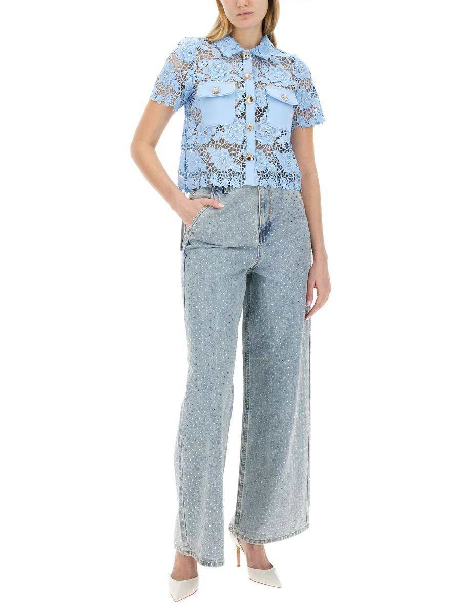 SELF-PORTRAIT JEANS WIDE LEG CON APPLICAZIONI STRASS Rilascio limitato