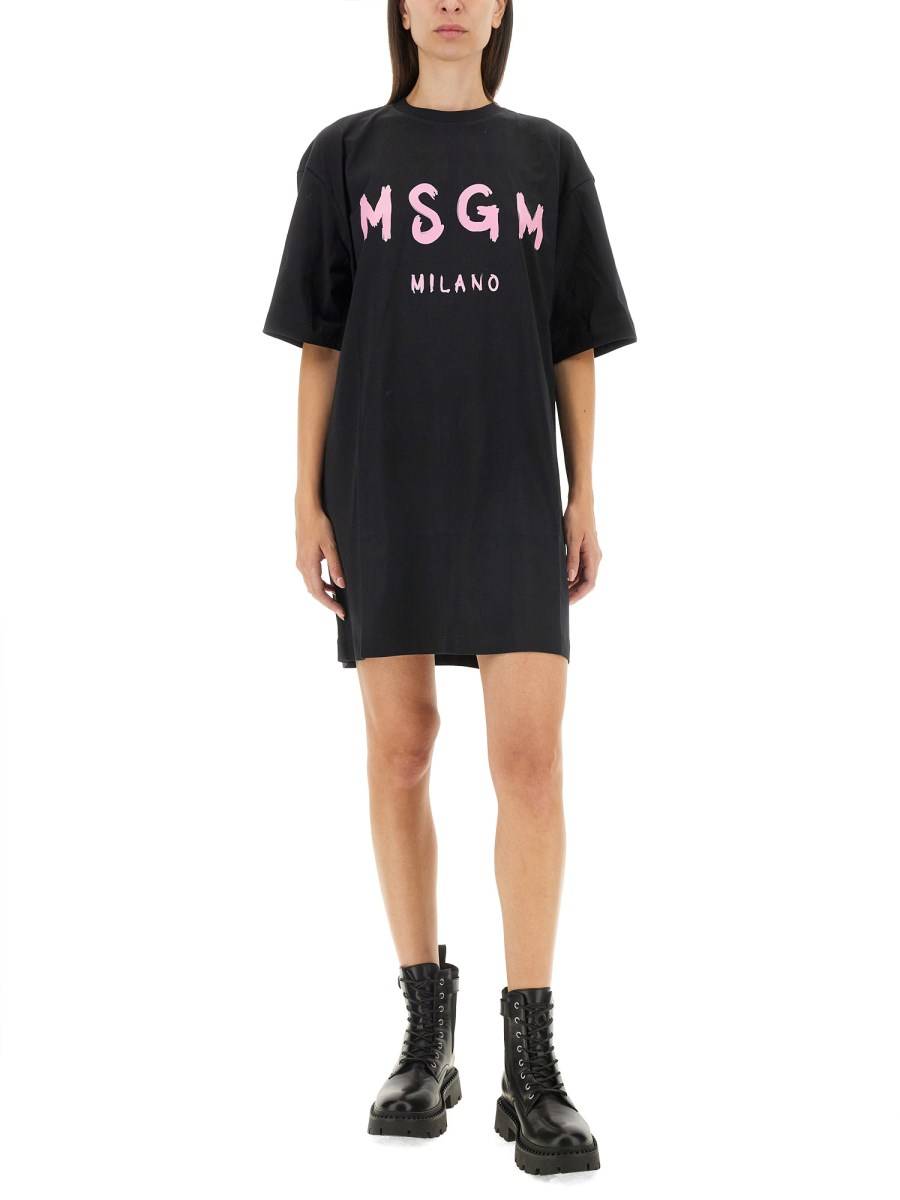 MSGM ABITO IN JERSEY DI COTONE CON LOGO Vendite stagionali