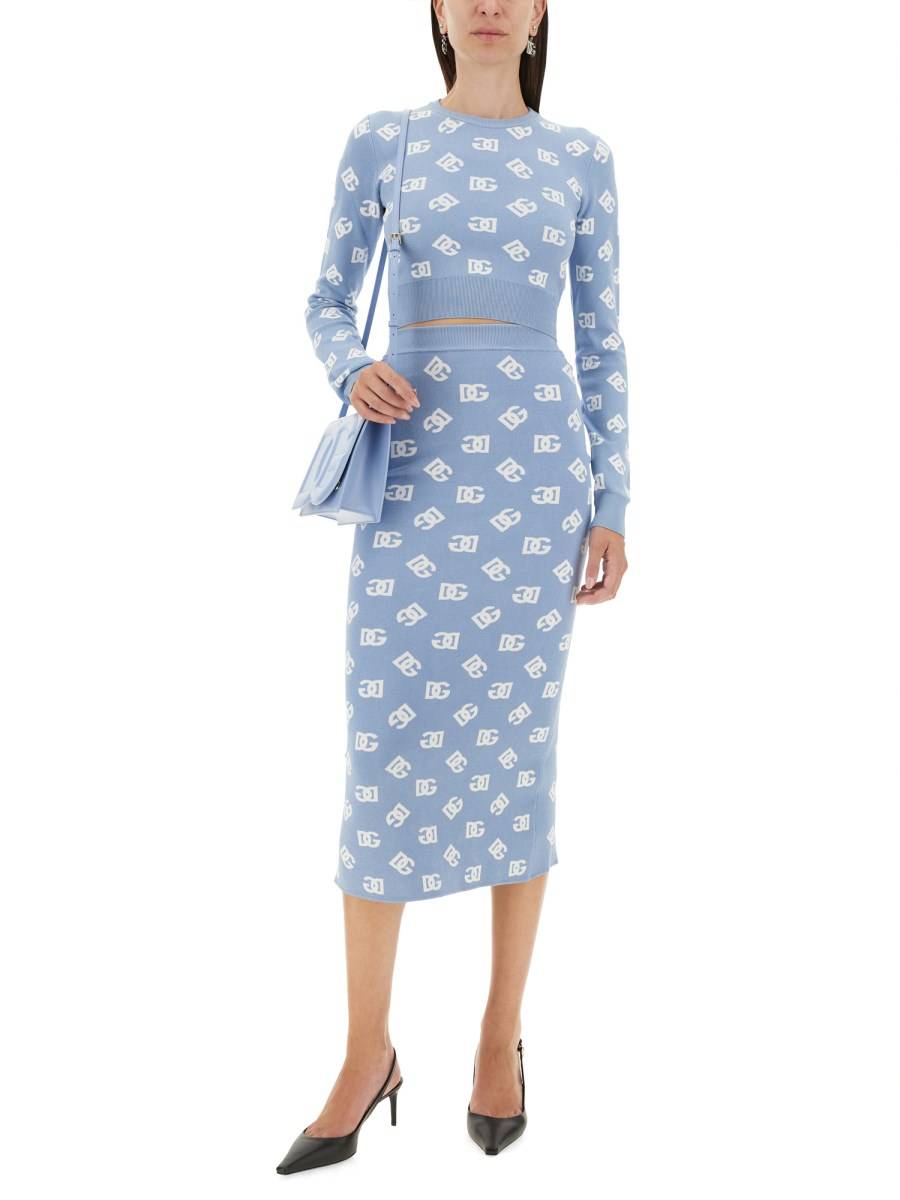 DOLCE & GABBANA GONNA TUBINO IN VISCOSA LOGO JACQUARD Offerta Anniversario