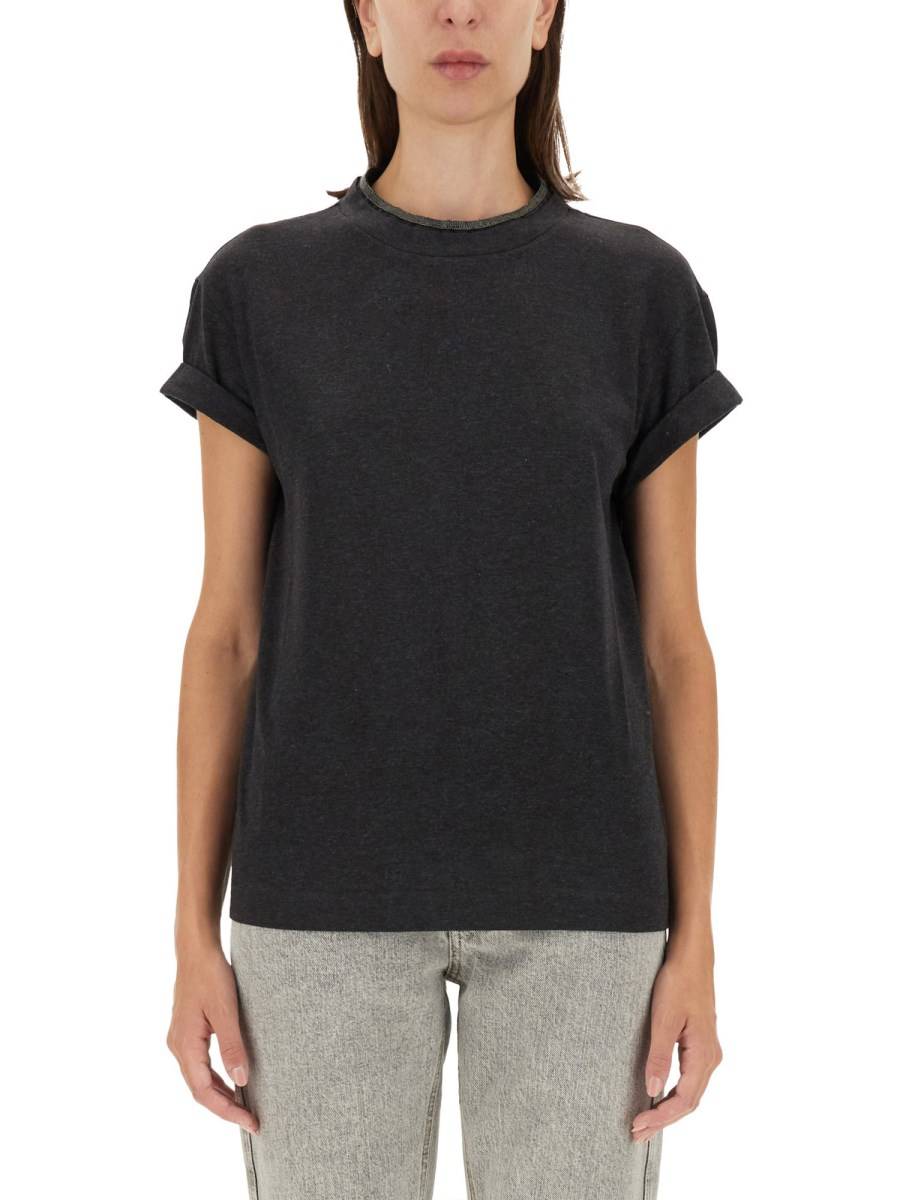 BRUNELLO CUCINELLI T-SHIRT IN JERSEY DI COTONE CON MONILE Sottocosto