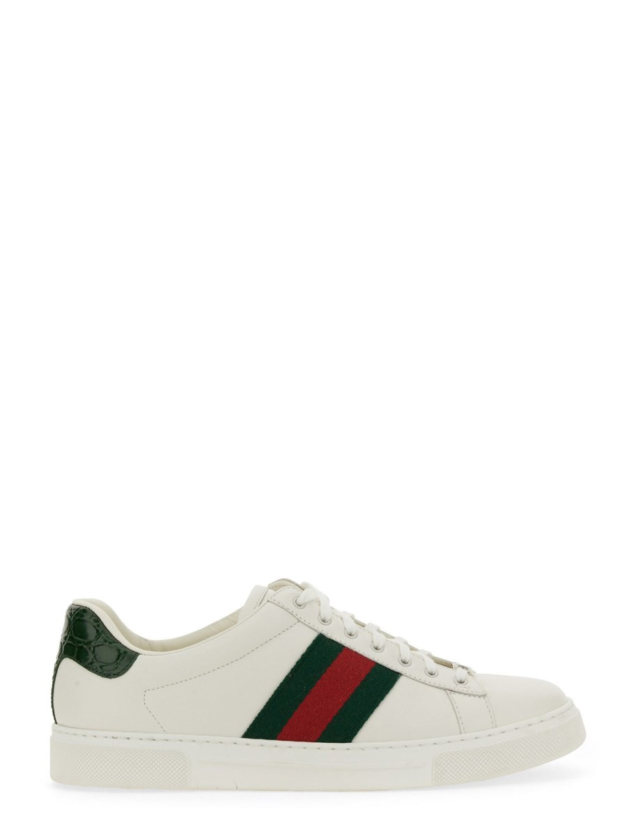 GUCCI SNEAKER "ACE" IN PELLE CON DETTAGLIO WEB Offerta natalizia