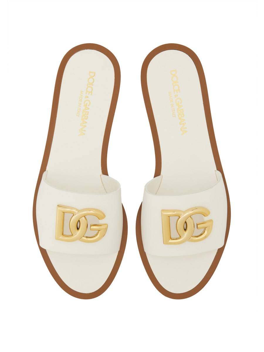 DOLCE & GABBANA SANDALO SLIDE IN PELLE CON LOGO Sottocosto