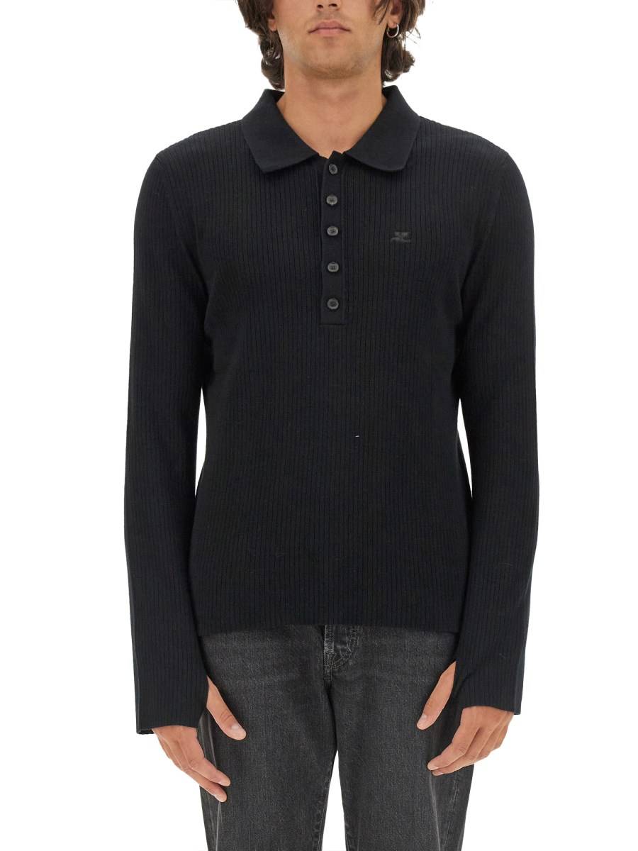 COURREGES POLO IN MISTO DI LANA CON LOGO Saldi Di Fabbrica