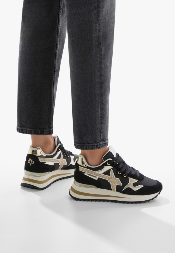W6yz Sneakers in tessuto tecnico e suede Nero-Oro -YAK-W Offerta