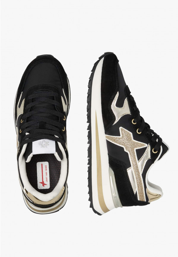 W6yz Sneakers in tessuto tecnico e suede Nero-Oro -YAK-W Offerta