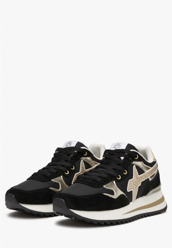 W6yz Sneakers in tessuto tecnico e suede Nero-Oro -YAK-W Offerta