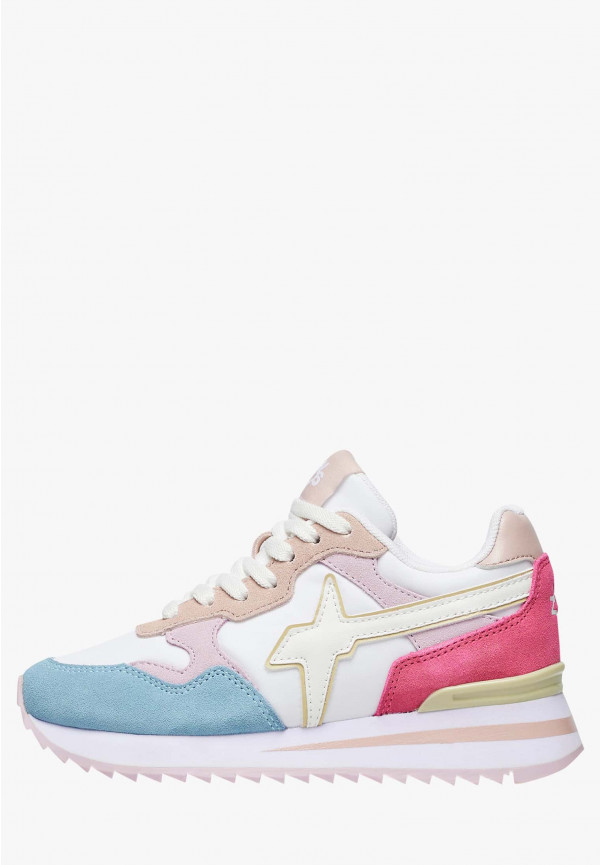 W6yz Sneakers in suede e tessuto tecnico Bianco-Rosa -YAK-J Consegna Veloce