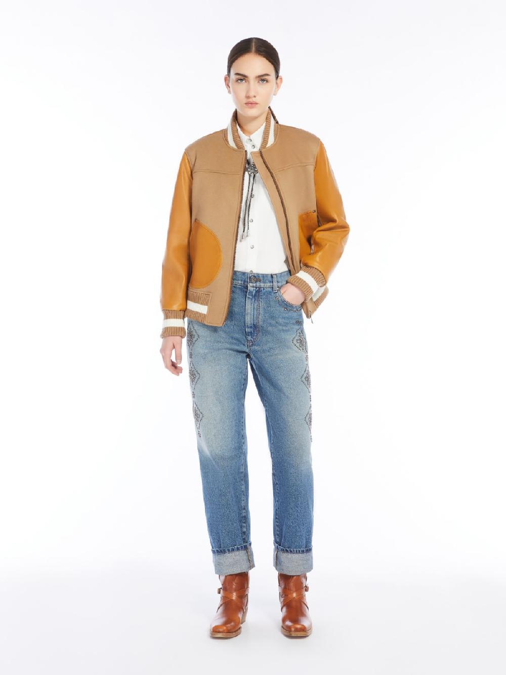 Weekend Bomber in lana velluto e pelle Vendita Calda