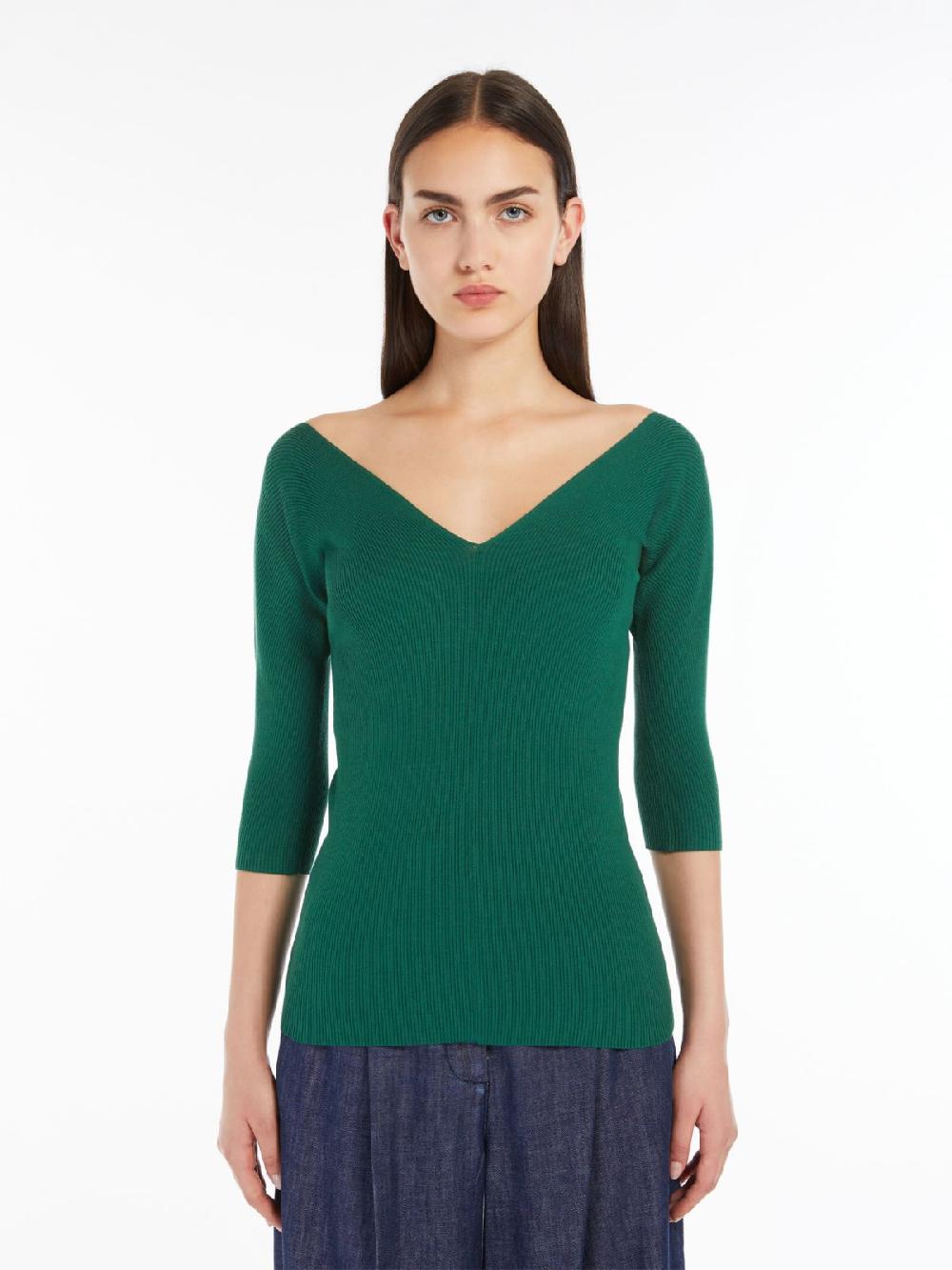 Weekend Maglia a V in viscosa a coste Promozione Limitata